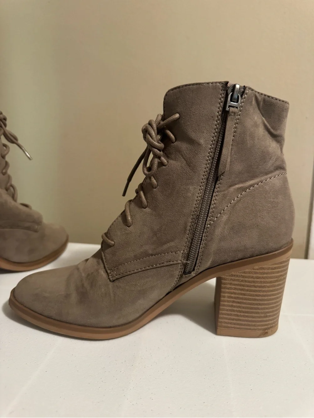 Time and Tru Taupe Lace-Up Ankle Boots